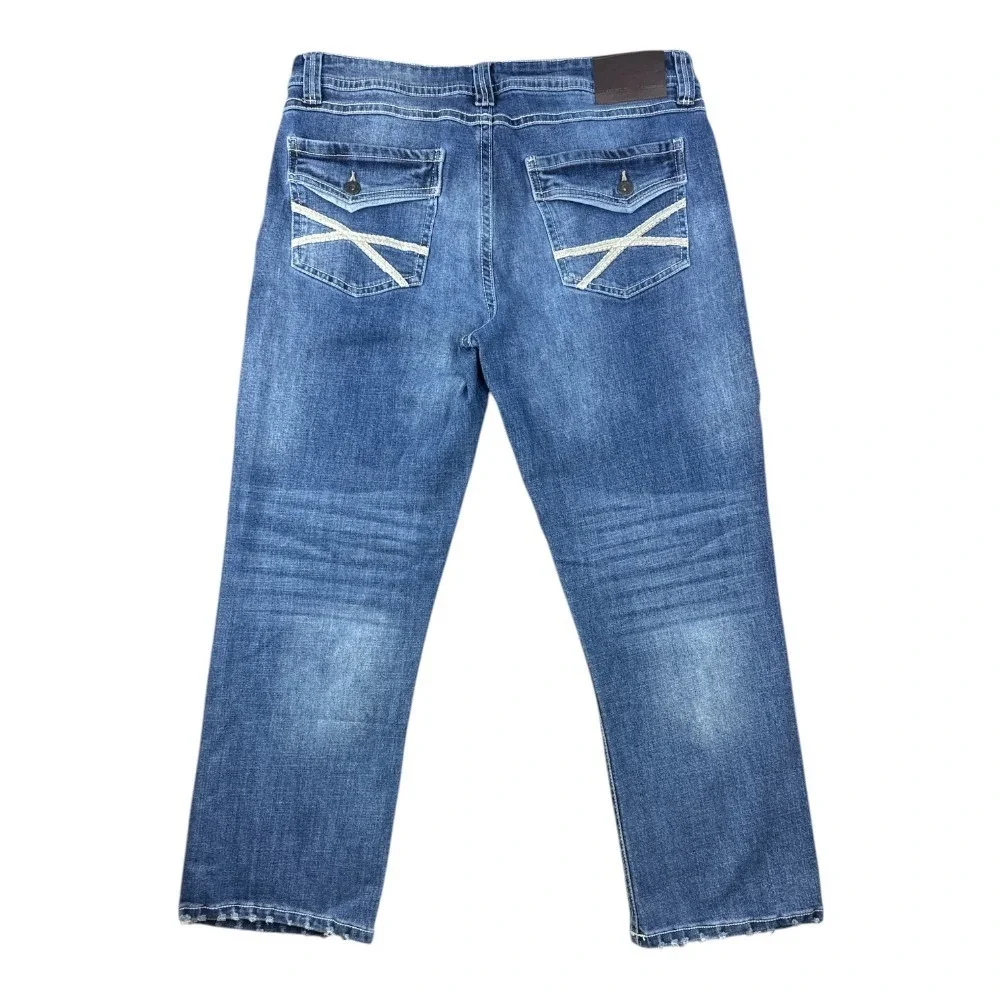 TK Axel Men's Slim Boot Cut Jeans 36x28 Medium Wash Embroidered Pockets Denim